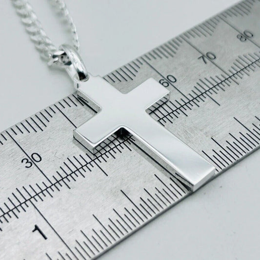 Sterling Silver Mens Cross Pendant Necklace 22" Chain