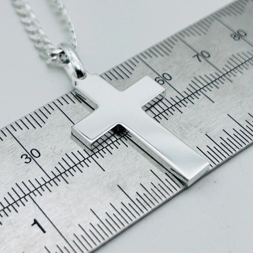 Sterling Silver Mens Cross Pendant Necklace 22" Chain